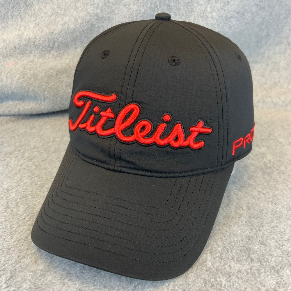 Titleist Script Logo Mens Black Titleist Golf Hat Pro V1 FJ Adjustable OSFM